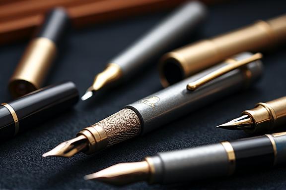 Premium calligraphy tools and fountain pen collection display